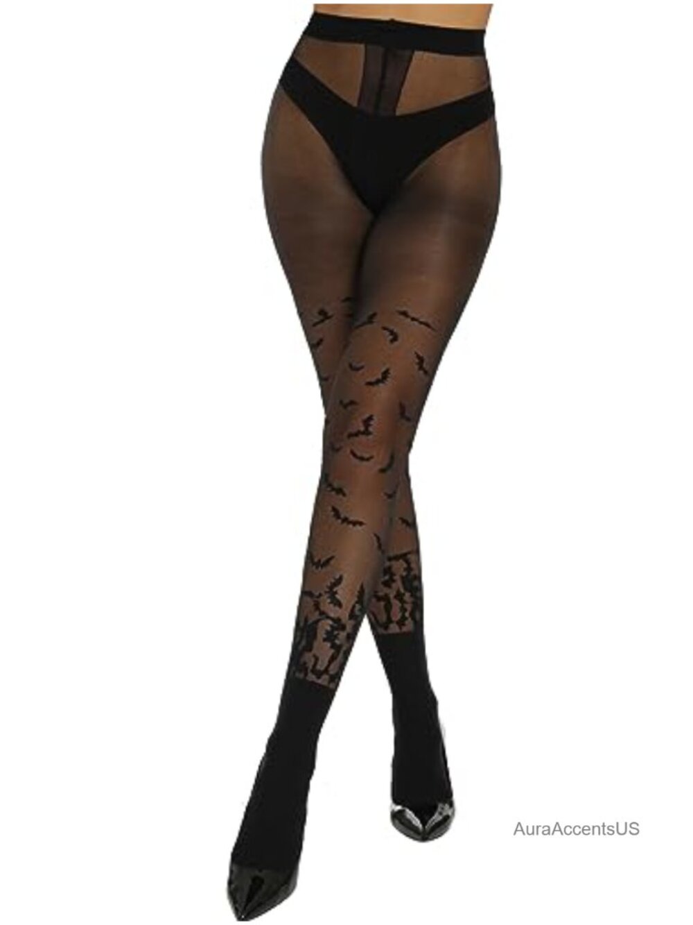 Womens Halloween Tights Striped Bat Patterned Nylons High Stretch One Size